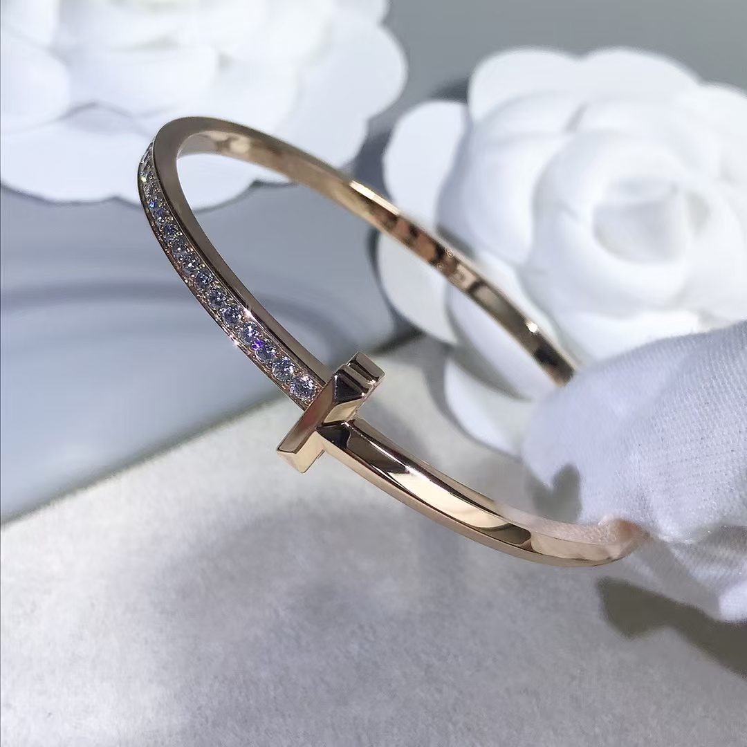 Tiffany T1 Narrow Diamond Hinged Bangle Bracelet - Best Replica Jewelry™