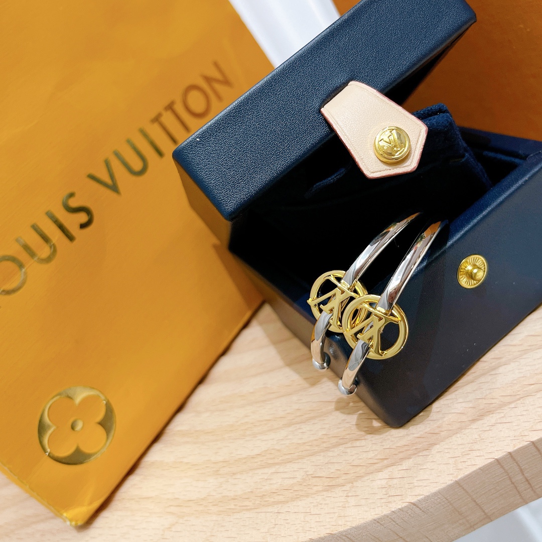 Louis Vuitton Large Half Mixed Metal Color Hoop Earrings - Best Replica Jewelry™