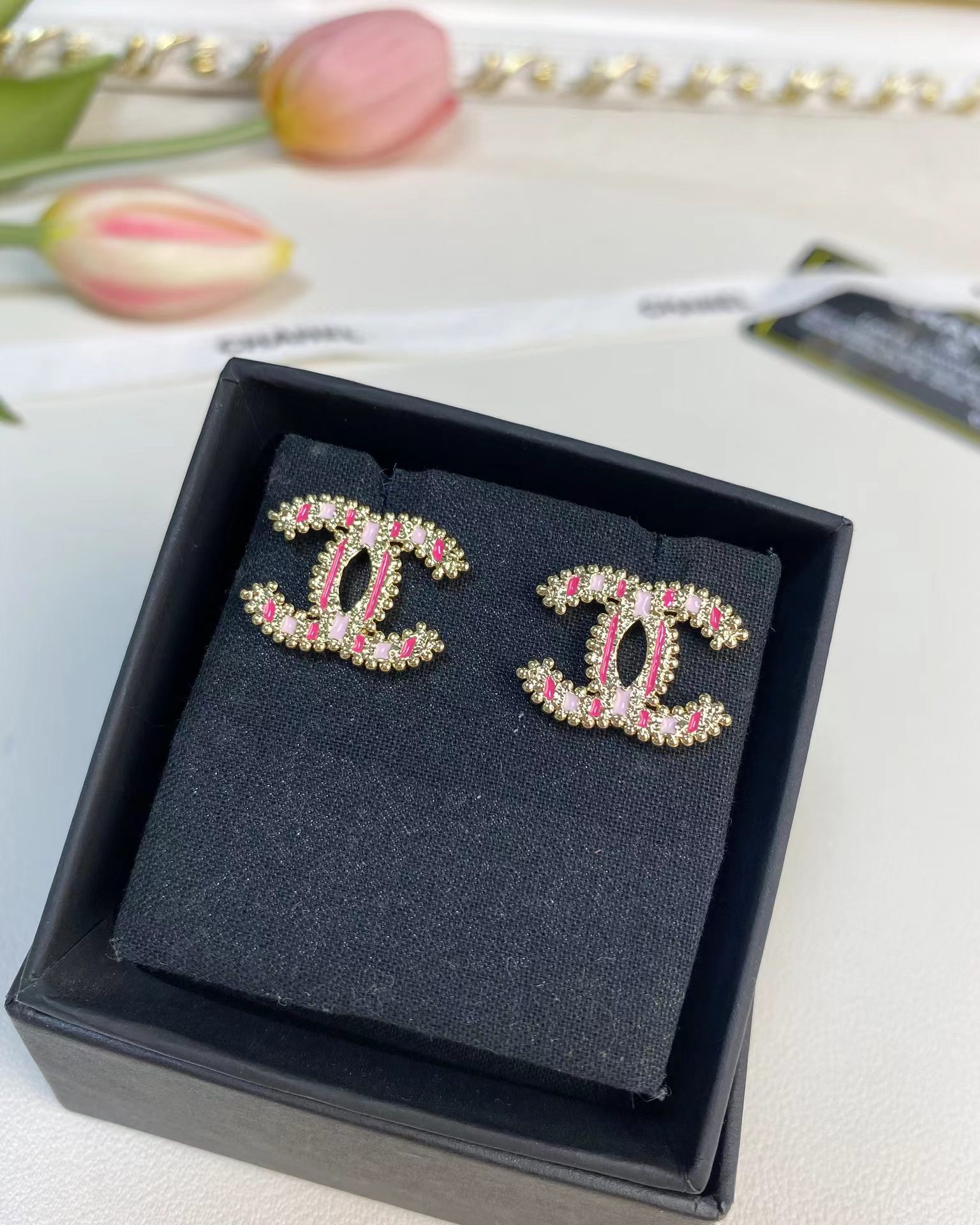 Chanel Enamel Pink Double C Earrings - Best Replica Jewelry™