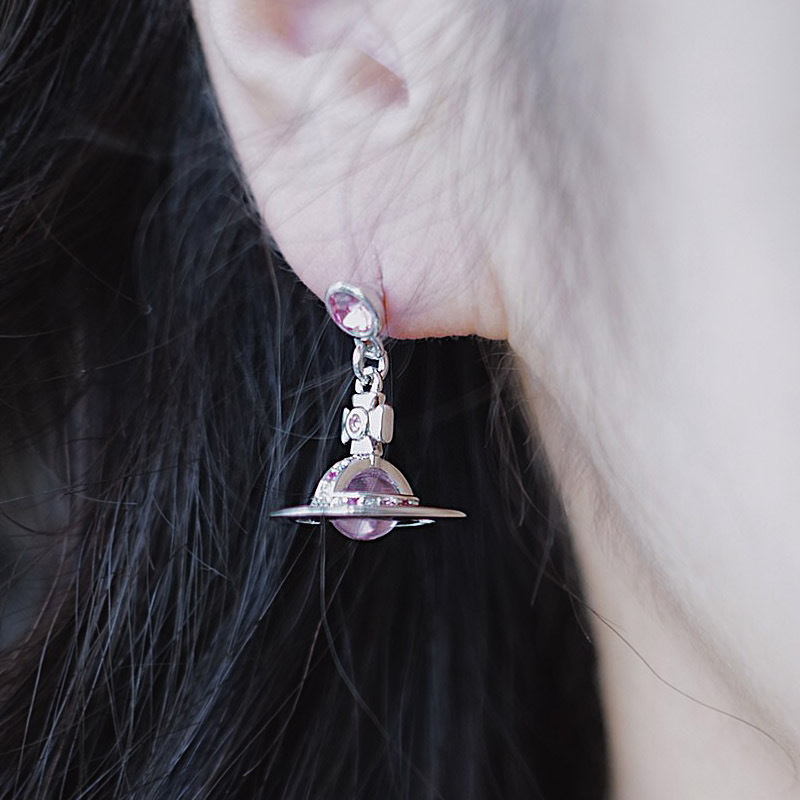 Vivienne Westwood 10mm Crystal Bead Saturn Earrings - Best Replica Jewelry™