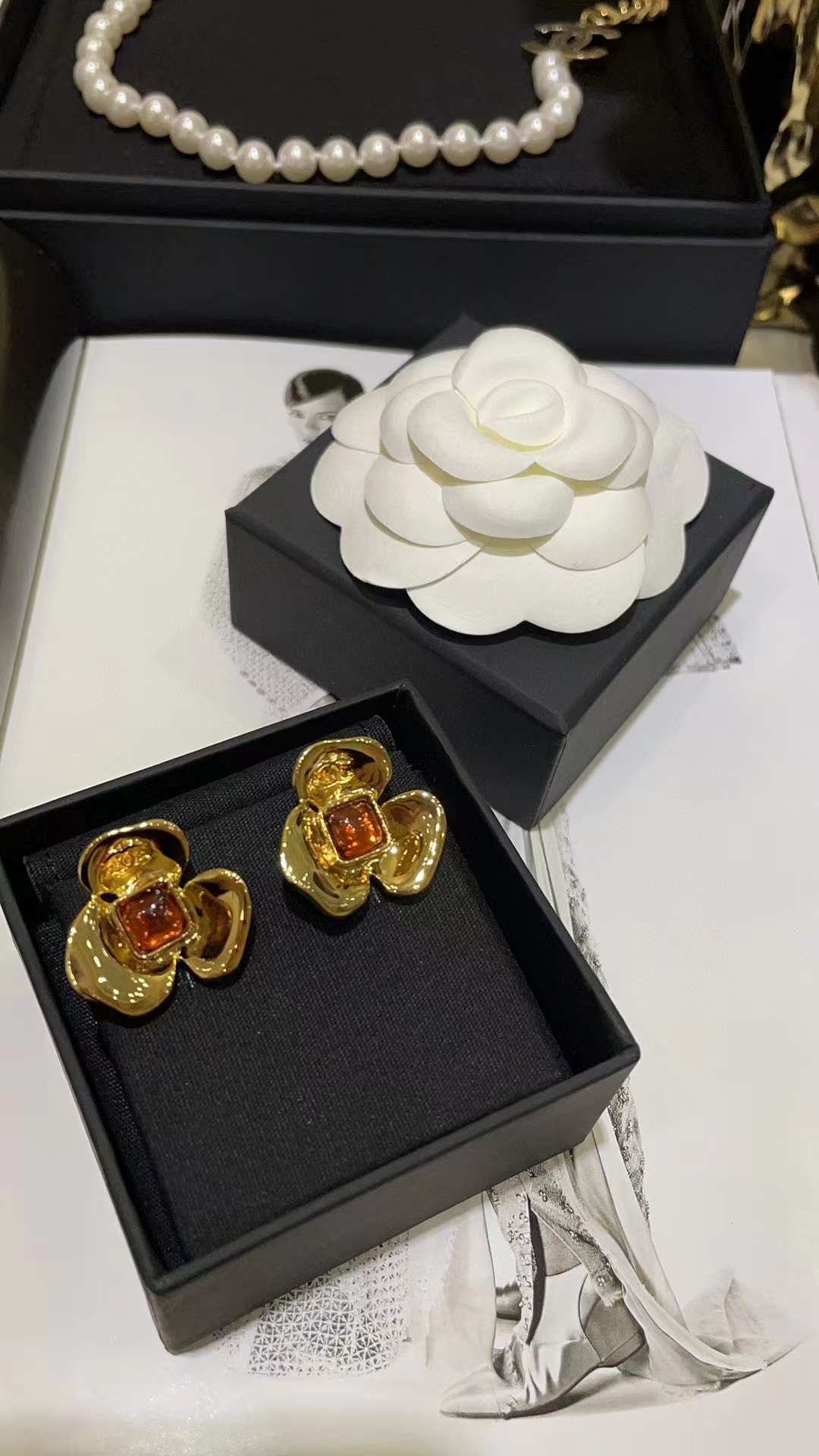 Chanel Gold Camellia Stud Earrings - Best Replica Jewelry™
