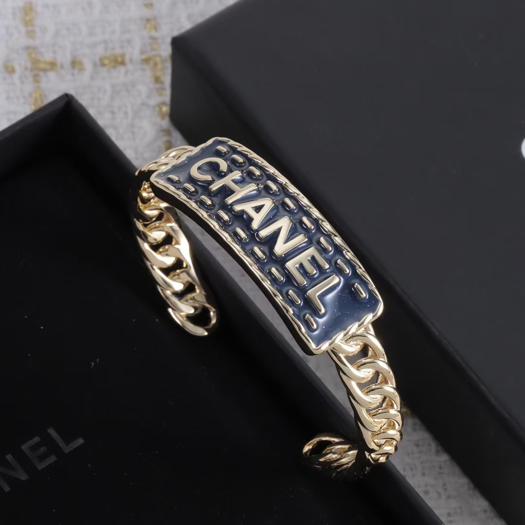 Chanel Letters Denim Open Cuff Bangle Bracelet - Best Replica Jewelry™