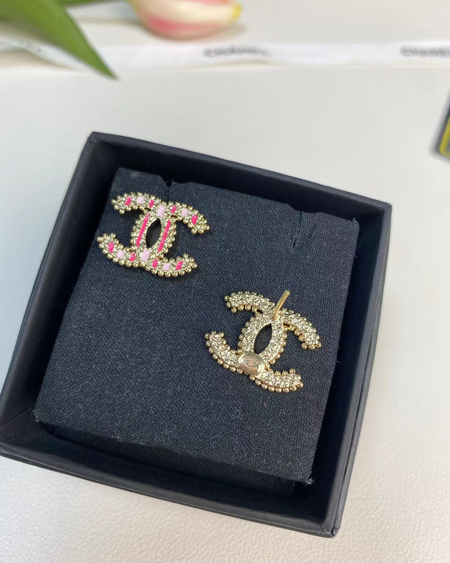 Chanel Enamel Pink Double C Earrings - Best Replica Jewelry™