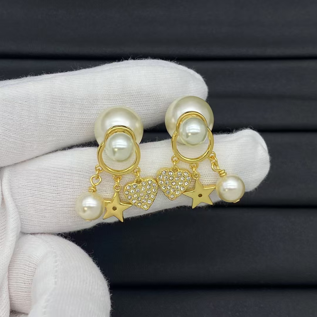 Dior Heart Star Pearl Earrings - Best Replica Jewelry™