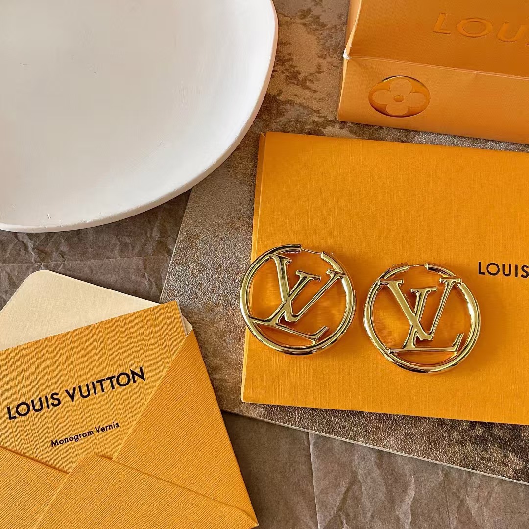Louis Vuitton Large Hollow Round LV Letter Earrings - Best Replica Jewelry™