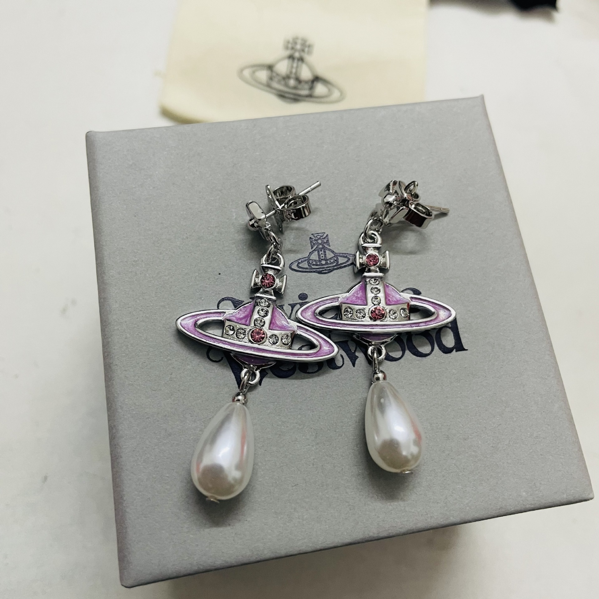 Vivienne Westwood Vintage Pink and Purple Saturn Earrings - Best Replica Jewelry™