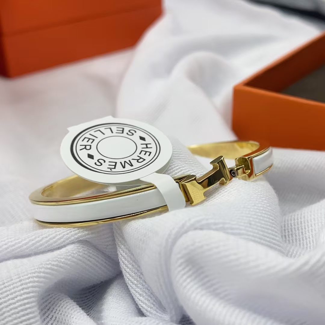 Hermes H White Enamel Bracelet Bangle - Best Replica Jewelry™