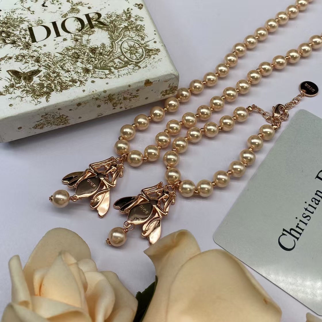 Dior Bee Pendant Rose Gold Pearl Necklace Bracelet - Best Replica Jewelry™