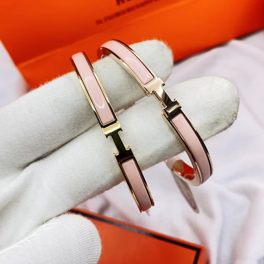 Hermes H Pink Enamel Bangle Bracelet - Best Replica Jewelry™