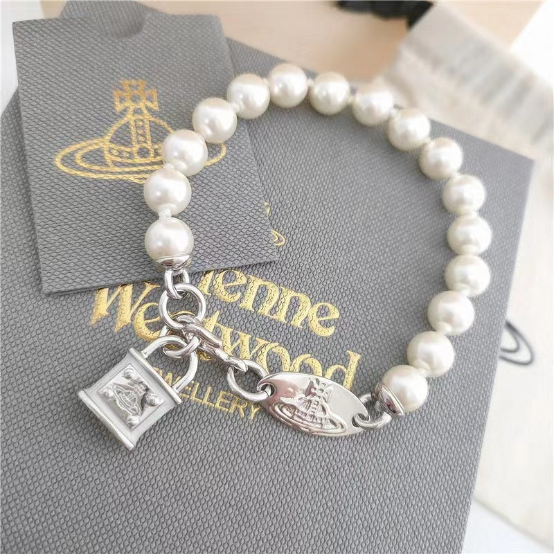 Vivienne Westwood Lock Charm Pearl Bracelet - Best Replica Jewelry™