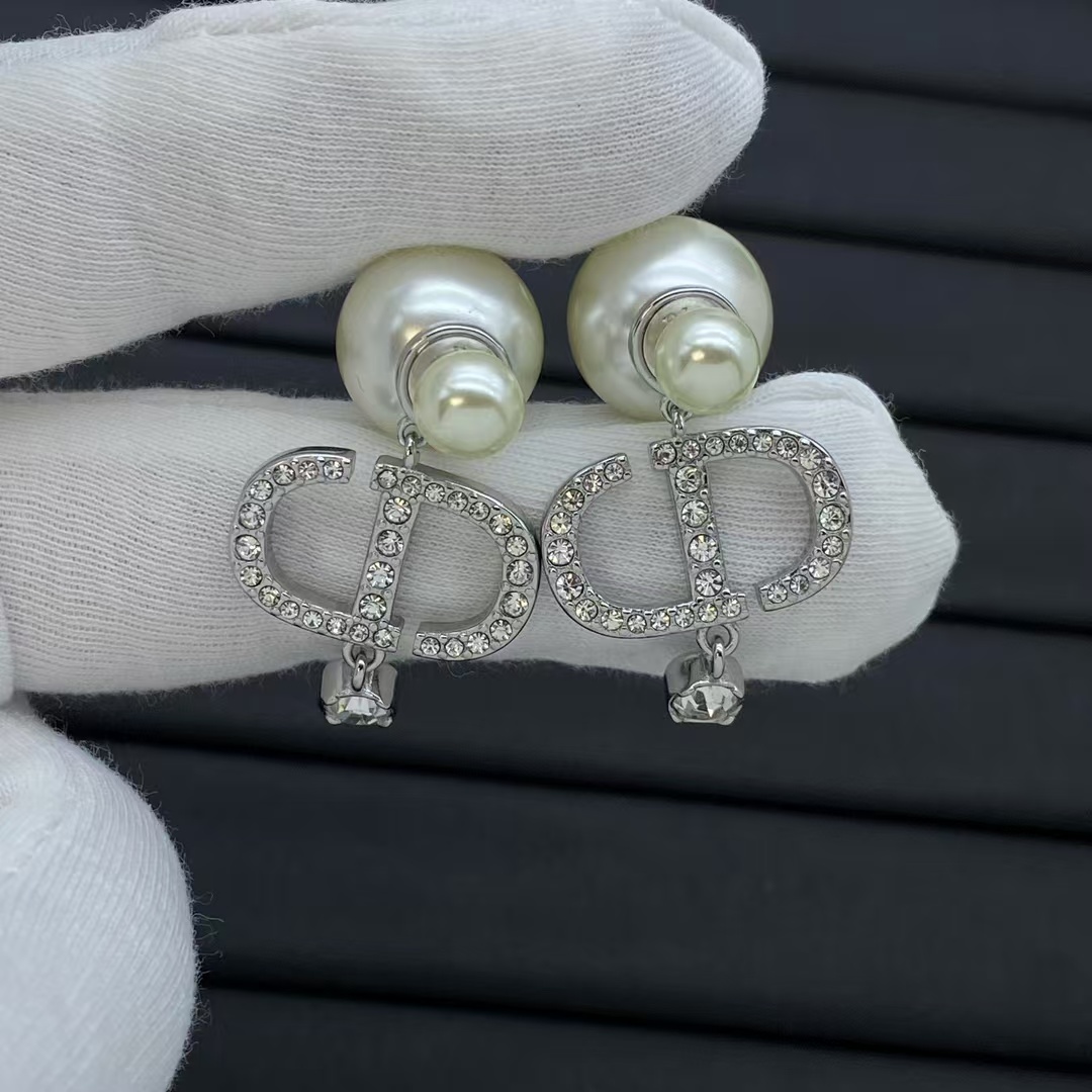 Dior Silver CD Drop Pearl Earrings - Best Replica Jewelry™