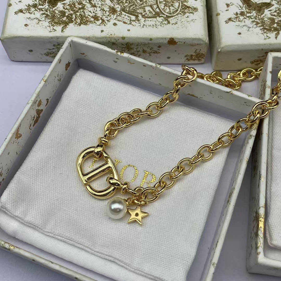 Dior CD Pendant with Star Pearl Charm Necklace - Best Replica Jewelry™