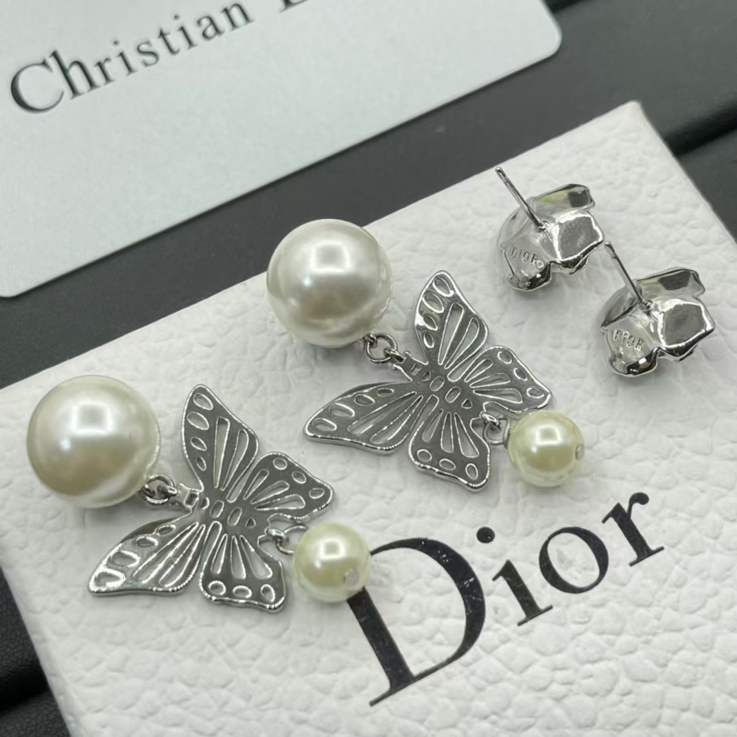 Dior Silver Butterfly Pearl Earrings - Best Replica Jewelry™