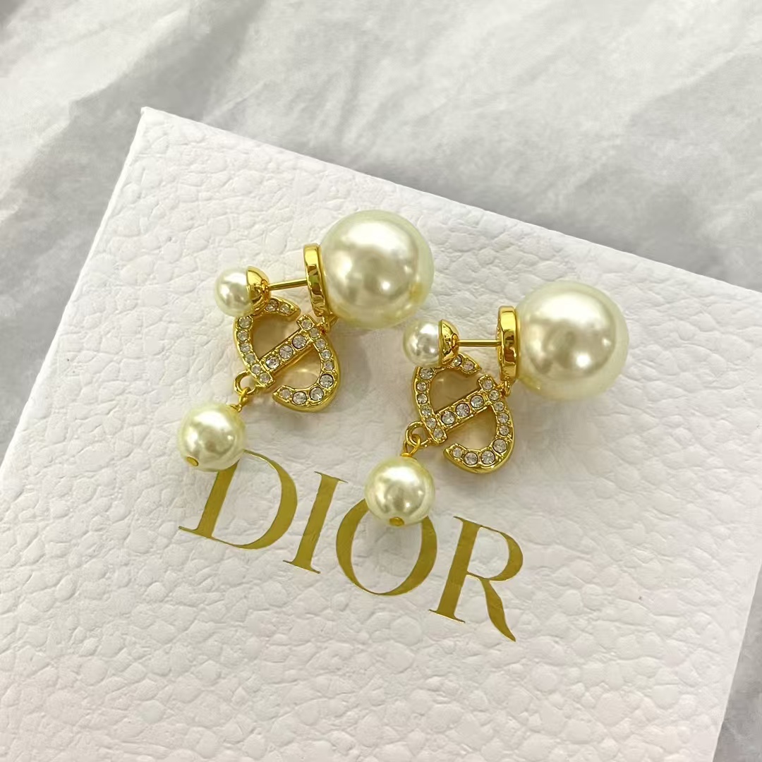 Dior Diamond CD Pearl Drop Earrings - Best Replica Jewelry™