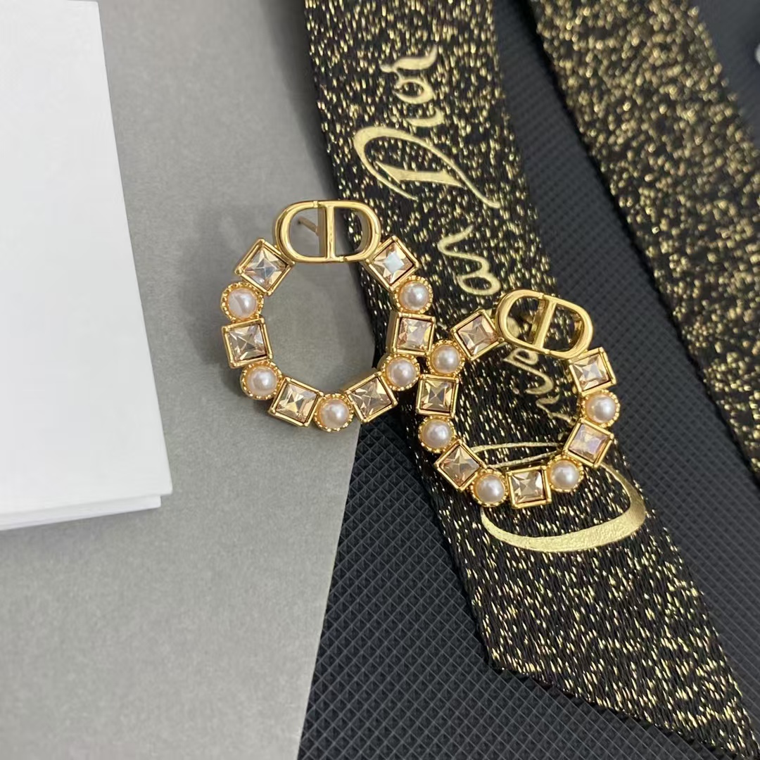 Dior Rhinestone Round Earrings - Best Replica Jewelry™