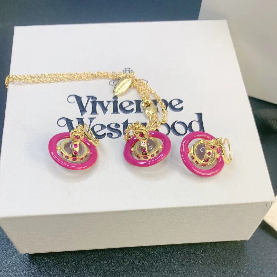 Vivienne Westwood Enamel Pink Blue Black Saturn Earrings - Best Replica Jewelry™