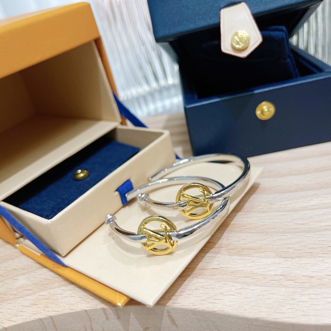 Louis Vuitton Large Half Mixed Metal Color Hoop Earrings - Best Replica Jewelry™