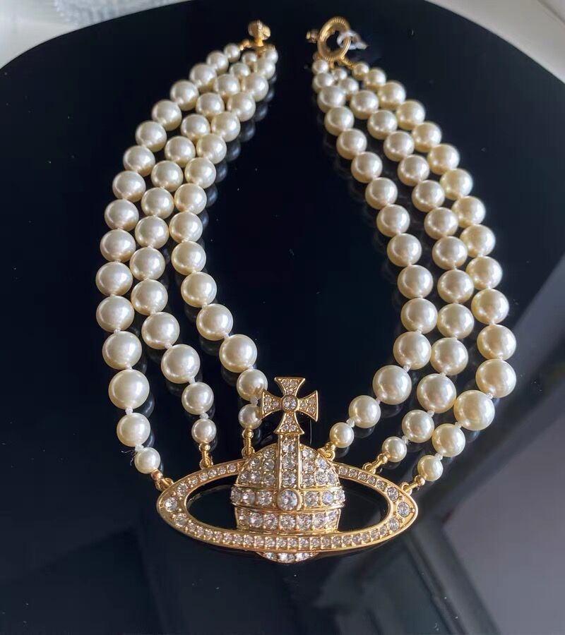 Vivienne Westwood Three Row Pearl Necklace - Best Replica Jewelry™