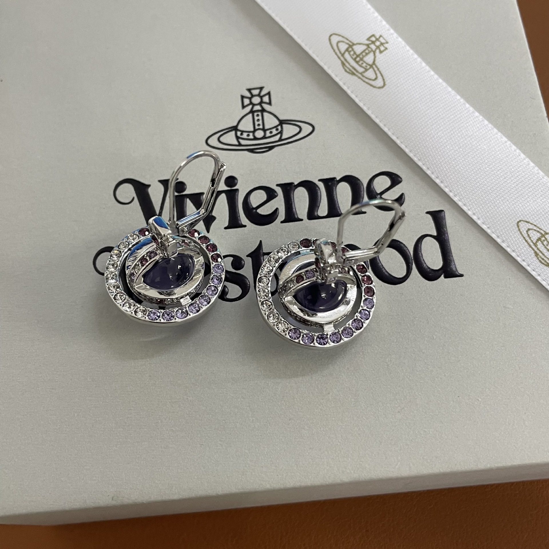 Vivienne Westwood Light Purple Crystal Ball Planet Saturn Earrings - Best Replica Jewelry™