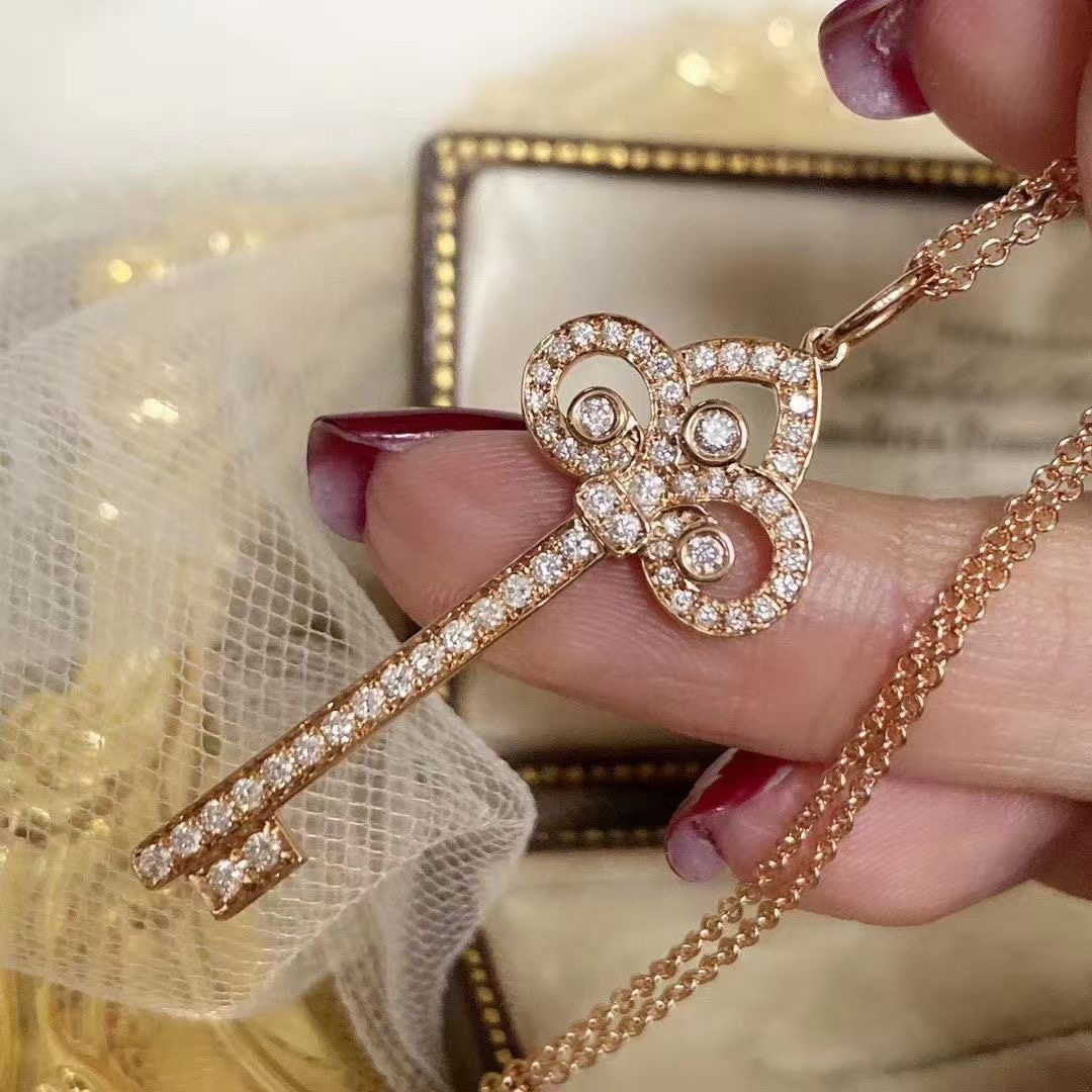 Tiffany Full Diamond Crown Key Pendant Necklace - Best Replica Jewelry™