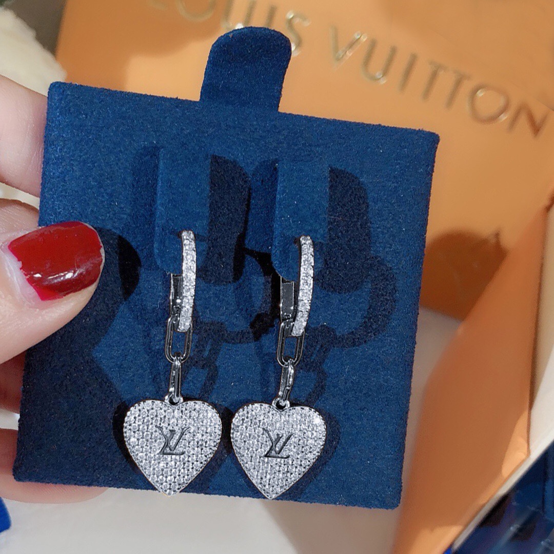 Louis Vuitton Full Diamond Hoop Heart Dangle Earrings - Best Replica Jewelry™