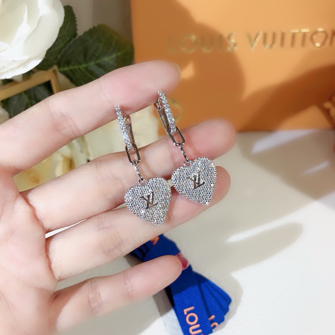 Louis Vuitton Full Diamond Hoop Heart Dangle Earrings - Best Replica Jewelry™