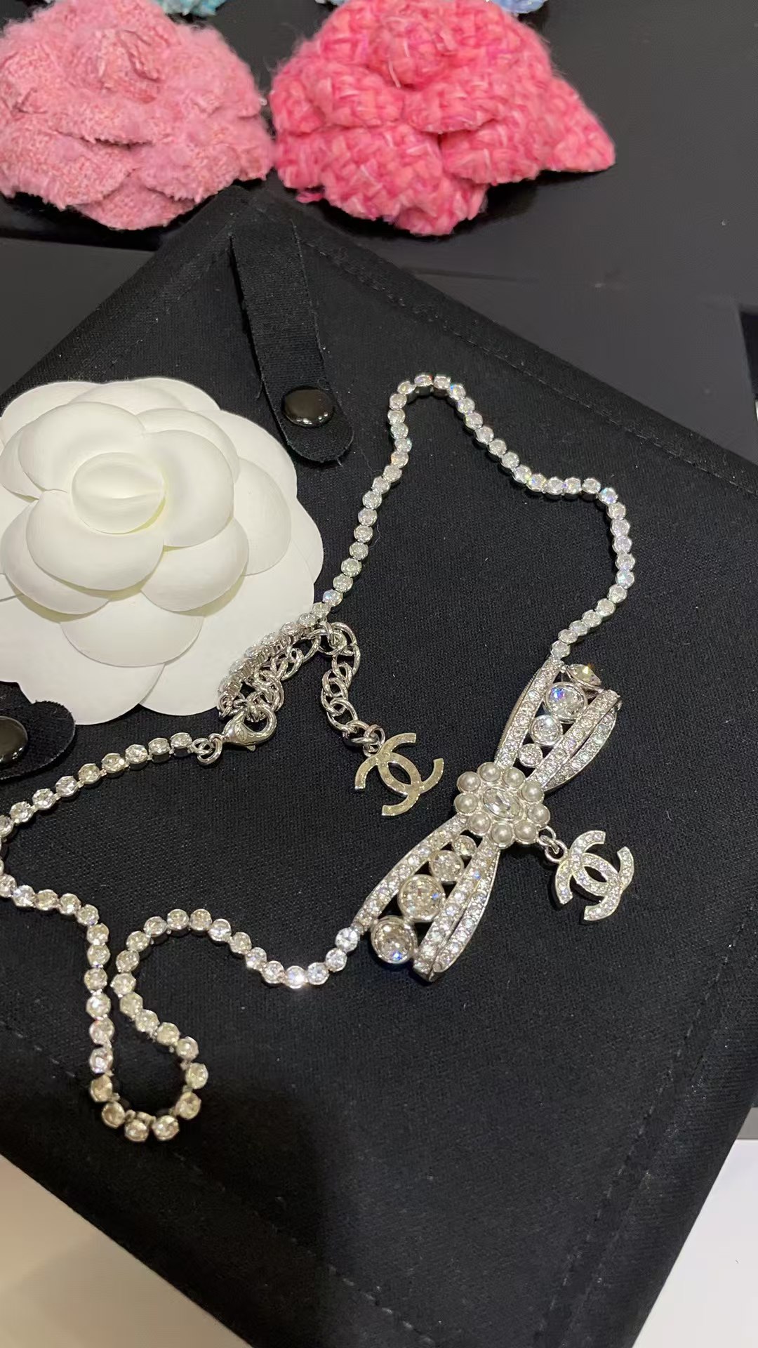 Chanel Rhinestone Strass Bowknot Pendant Necklace - Best Replica Jewelry™