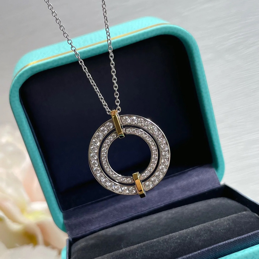 Tiffany Mixed Metal Color Large Round Pendant Necklace - Best Replica Jewelry™