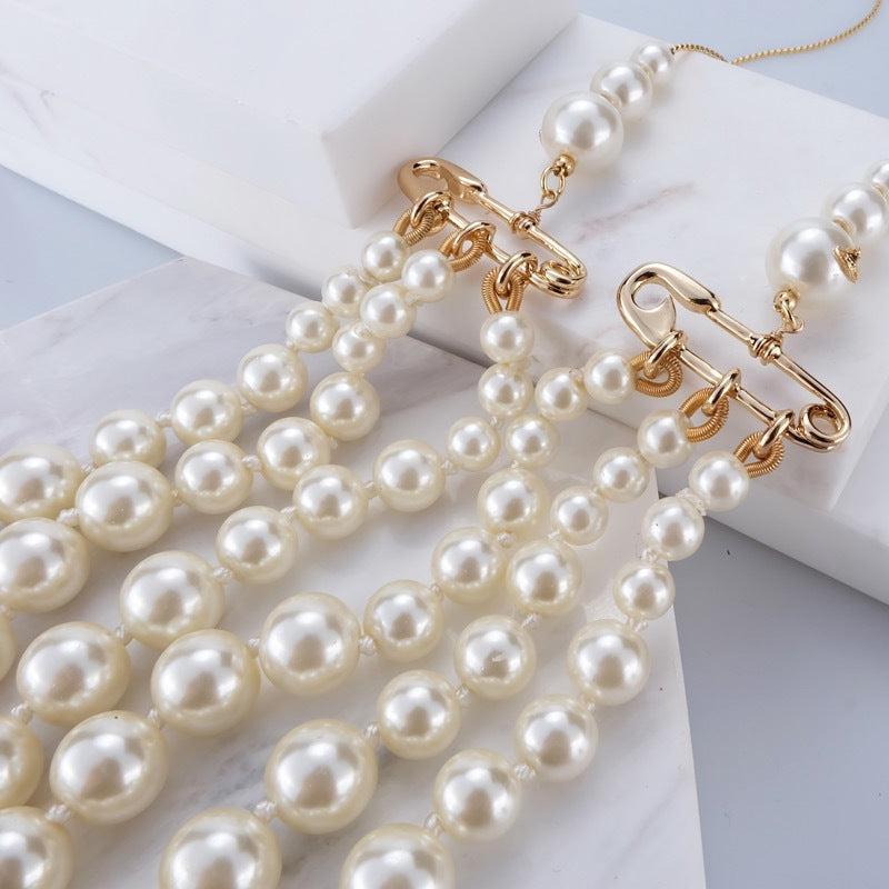 Vivienne Westwood Half Chain Half 3 Row Pearl Necklace - Best Replica Jewelry™