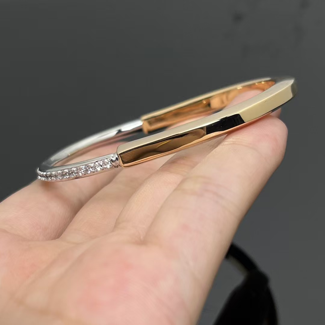 Tiffany Lock Bangle Half Pavé Diamonds Bracelet - Best Replica Jewelry™