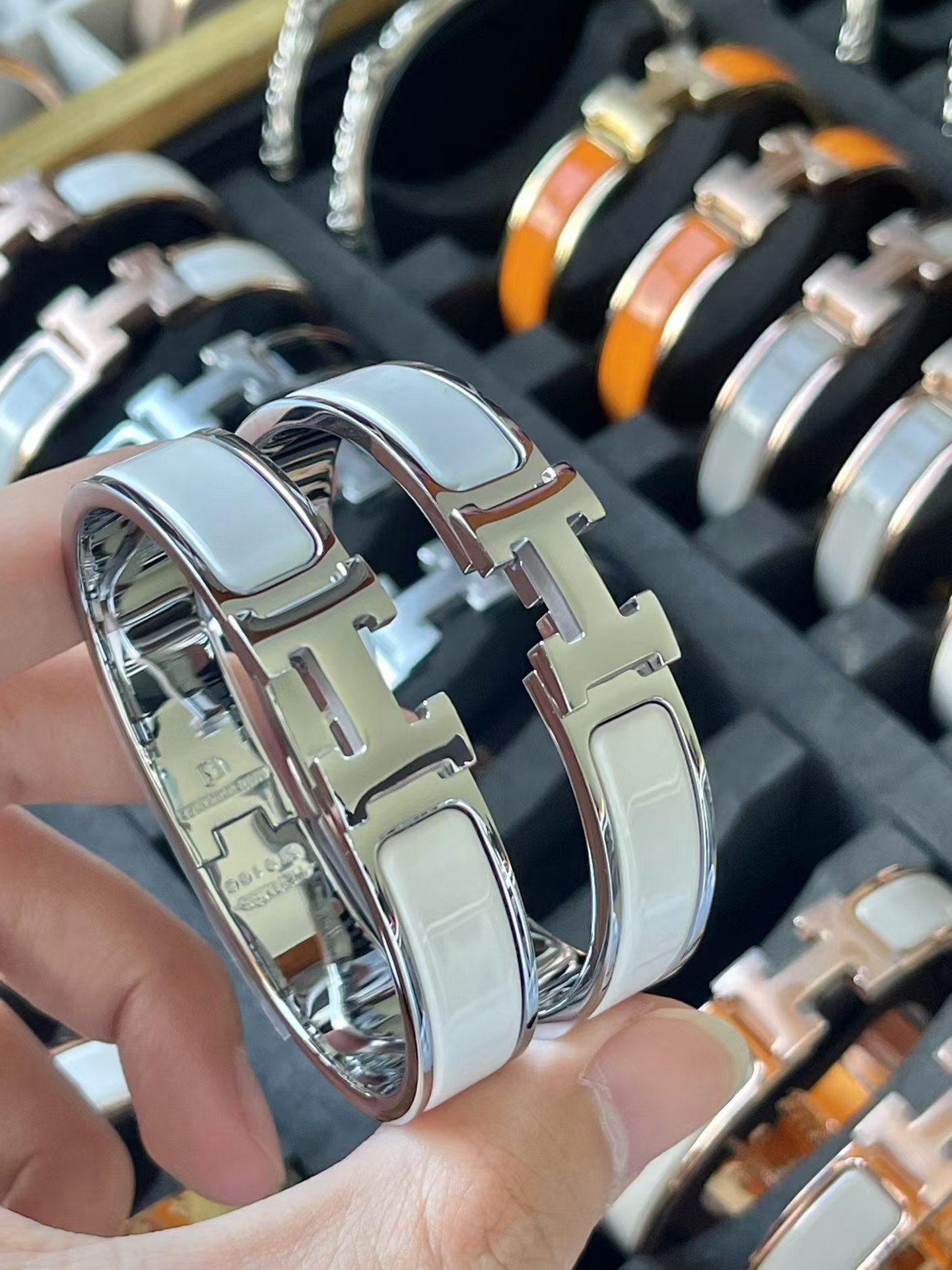 Hermes Wide H Enamel Bracelet Bangle - Best Replica Jewelry™