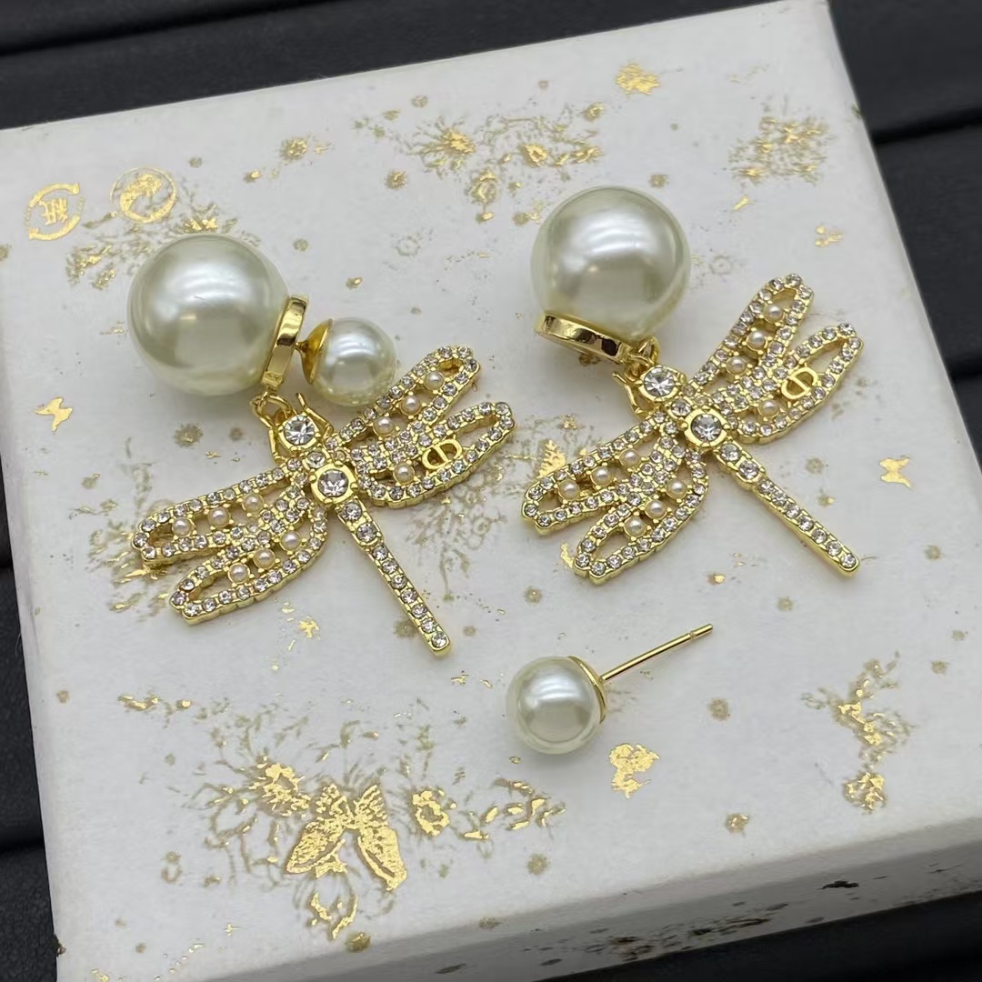 Dior Dragonfly Pearl Earrings - Best Replica Jewelry™