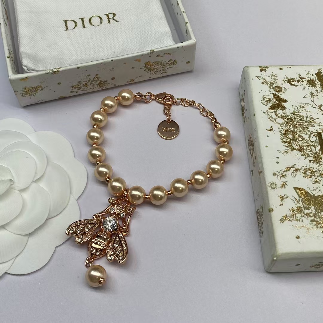 Dior Bee Pendant Rose Gold Pearl Necklace Bracelet - Best Replica Jewelry™