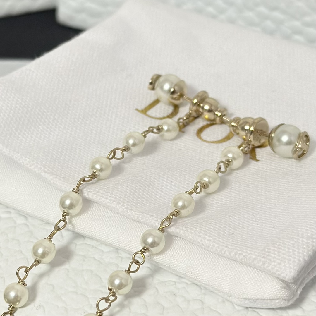 Dior Long Tassel Butterfly Dangle Pearl Earrings - Best Replica Jewelry™