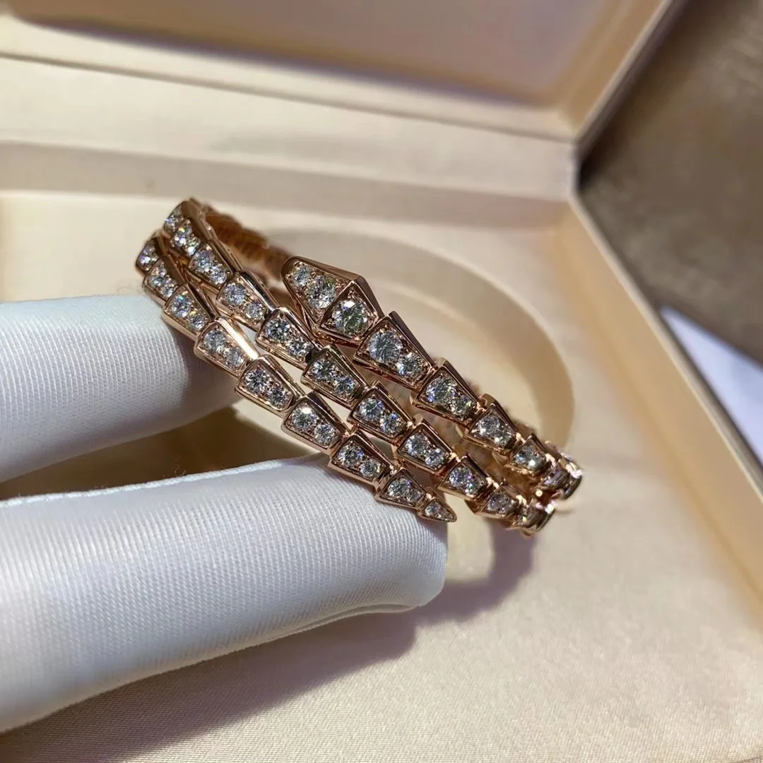 Bvlgari Serpenti Viper Bangle Bracelet - Full Diamond & Rose Gold - Best Replica Jewelry™