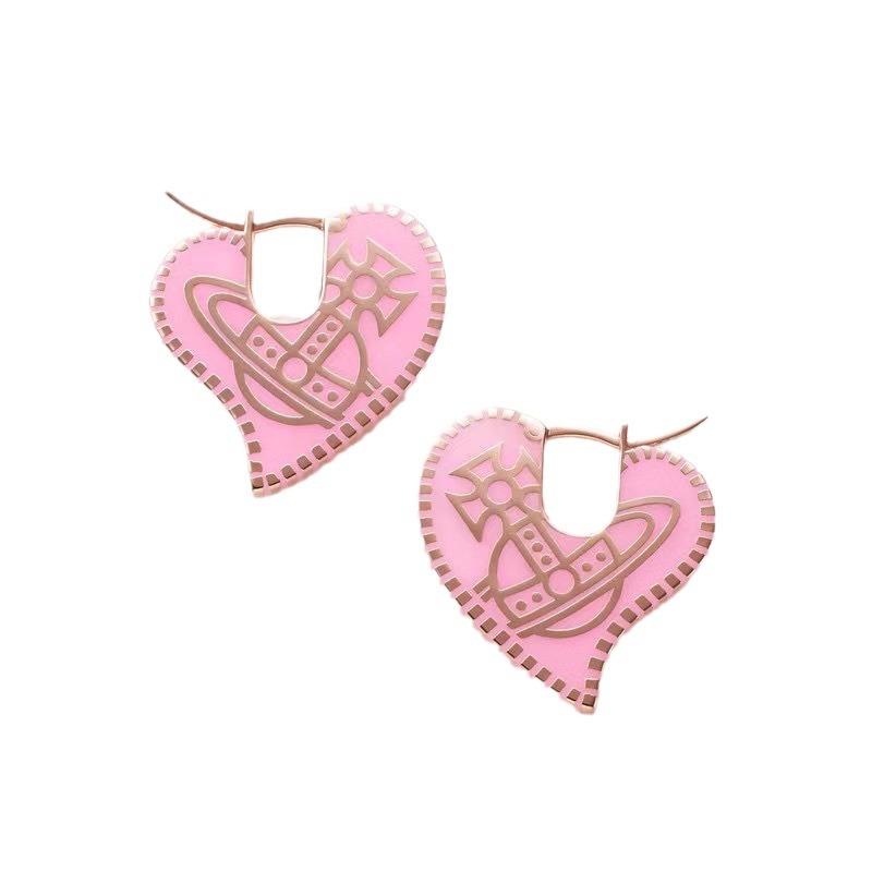 Vivienne Westwood Personality Pink Love Heart Earrings - Best Replica Jewelry™