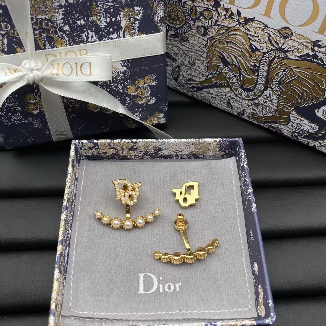Dior Pearl Paved Stud Earrings - Best Replica Jewelry™