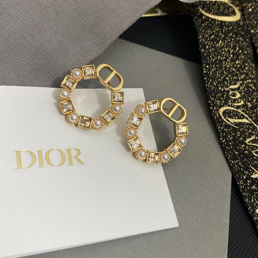 Dior Rhinestone Round Earrings - Best Replica Jewelry™