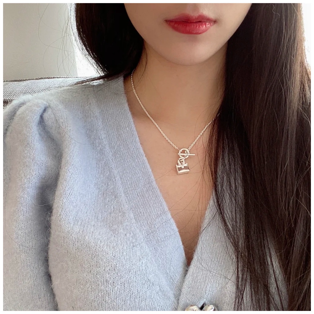 Hermes OT Clasp Plain Surface Bag Pendant Necklace - Best Replica Jewelry™