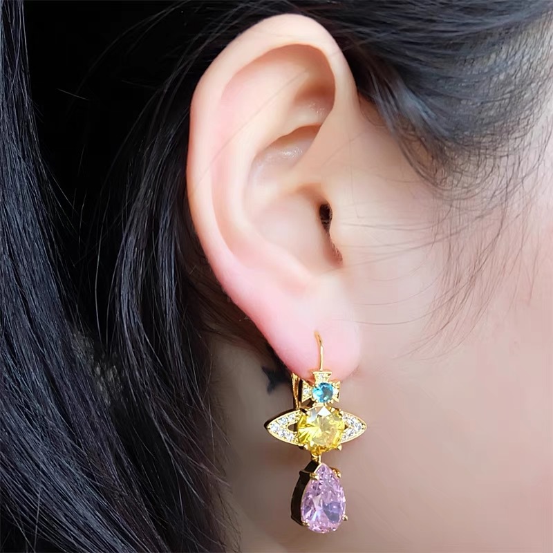 Vivienne Westwood Luxury Colorful Diamond Teardrop Earrings - Best Replica Jewelry™