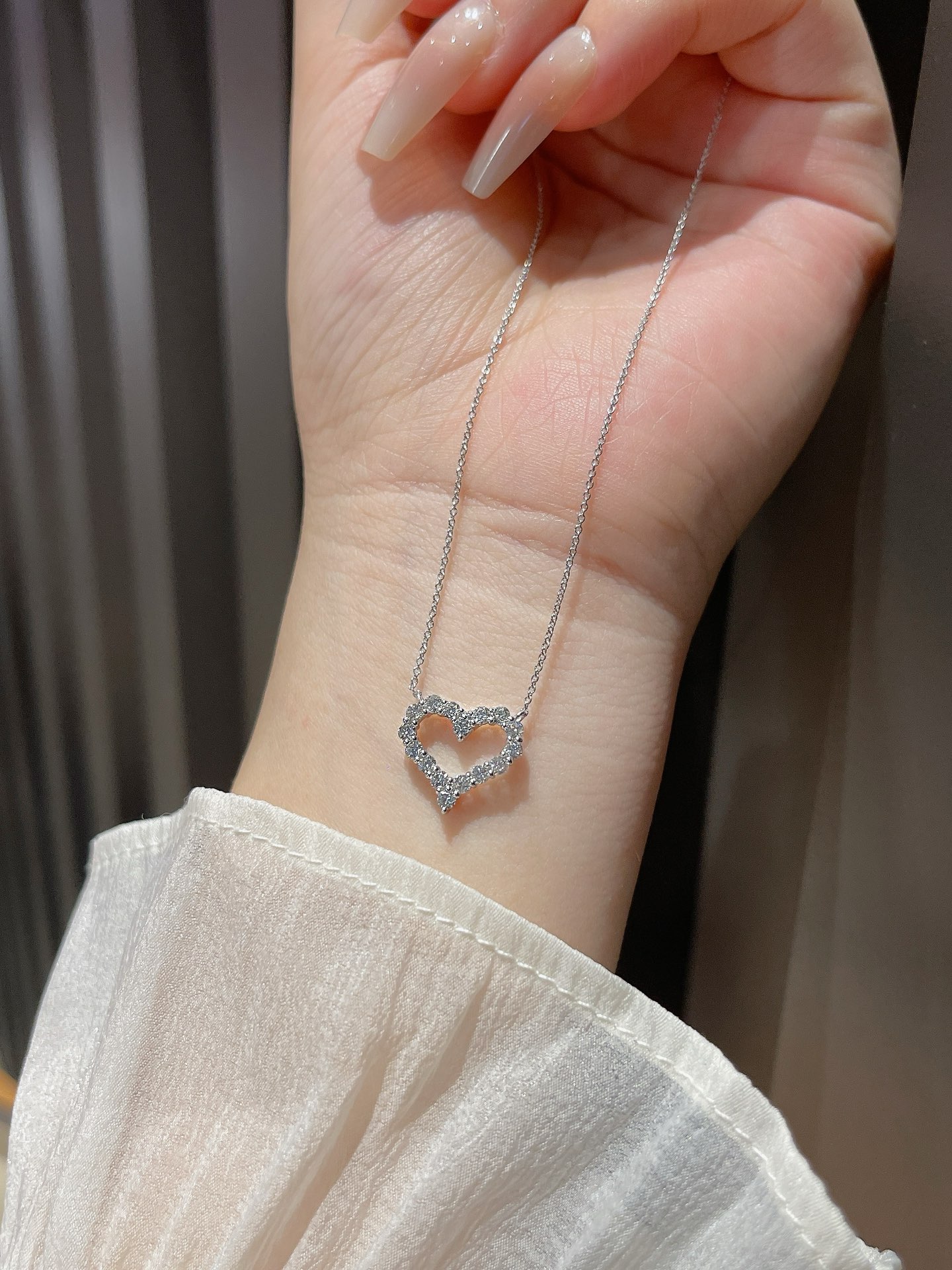 Tiffany Mini Full Diamond Love Heart Pendant Necklace - Best Replica Jewelry™