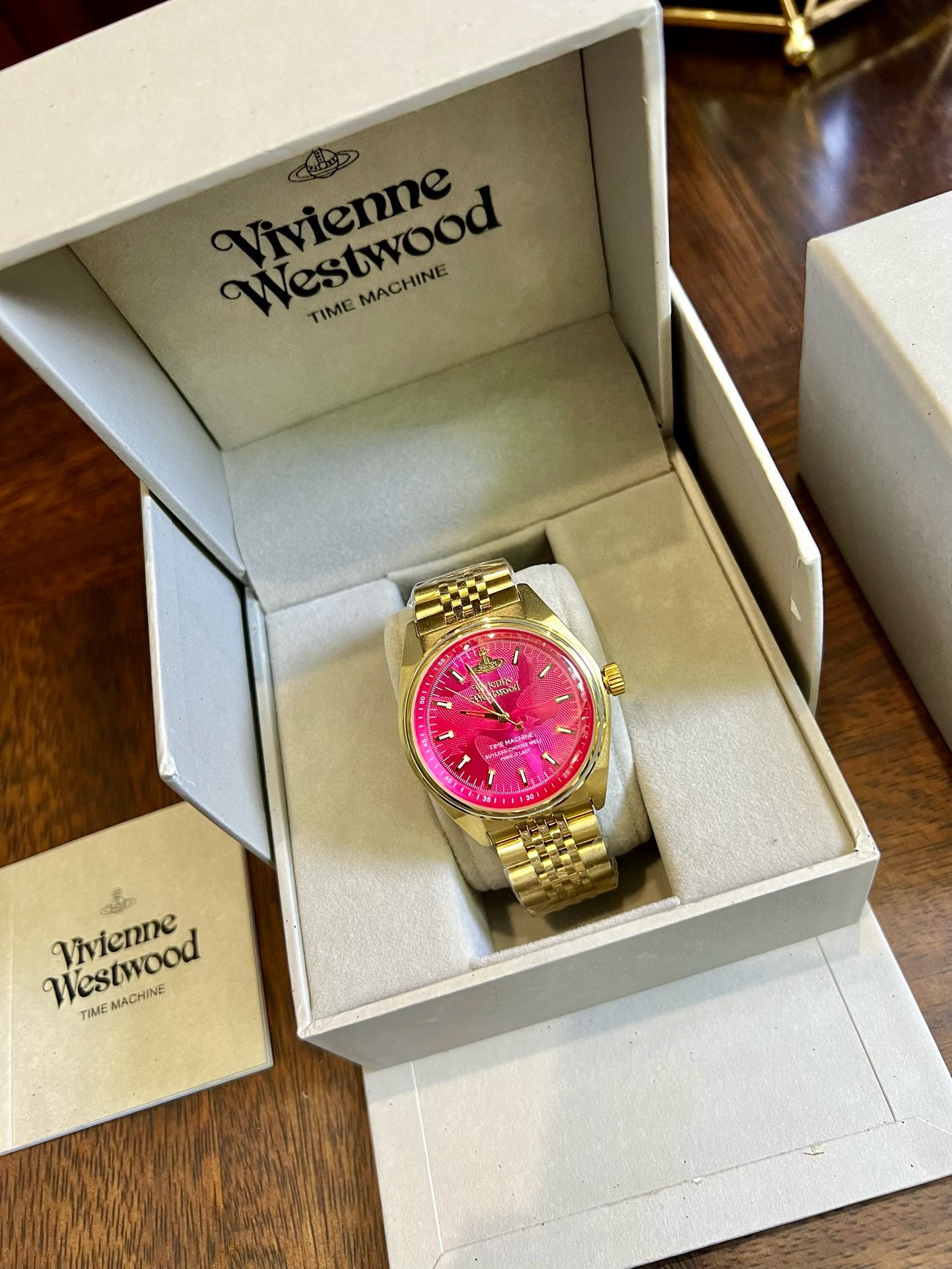 Vivienne Westwood Rose Red Dial Gold Band Watch - 40MM - Best Replica Jewelry™