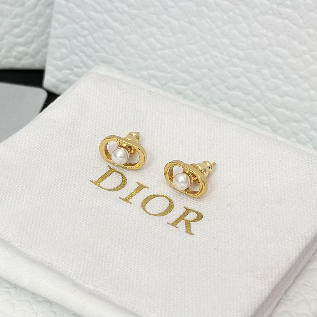 Dior Pearl Paved CD Stud Earrings - Best Replica Jewelry™