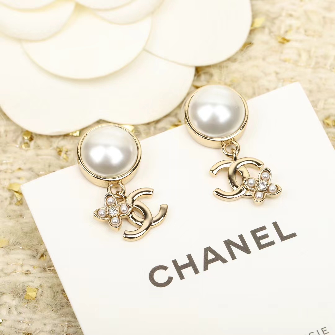 Chanel Pearl Stud Double C Dangle Earring - Best Replica Jewelry™