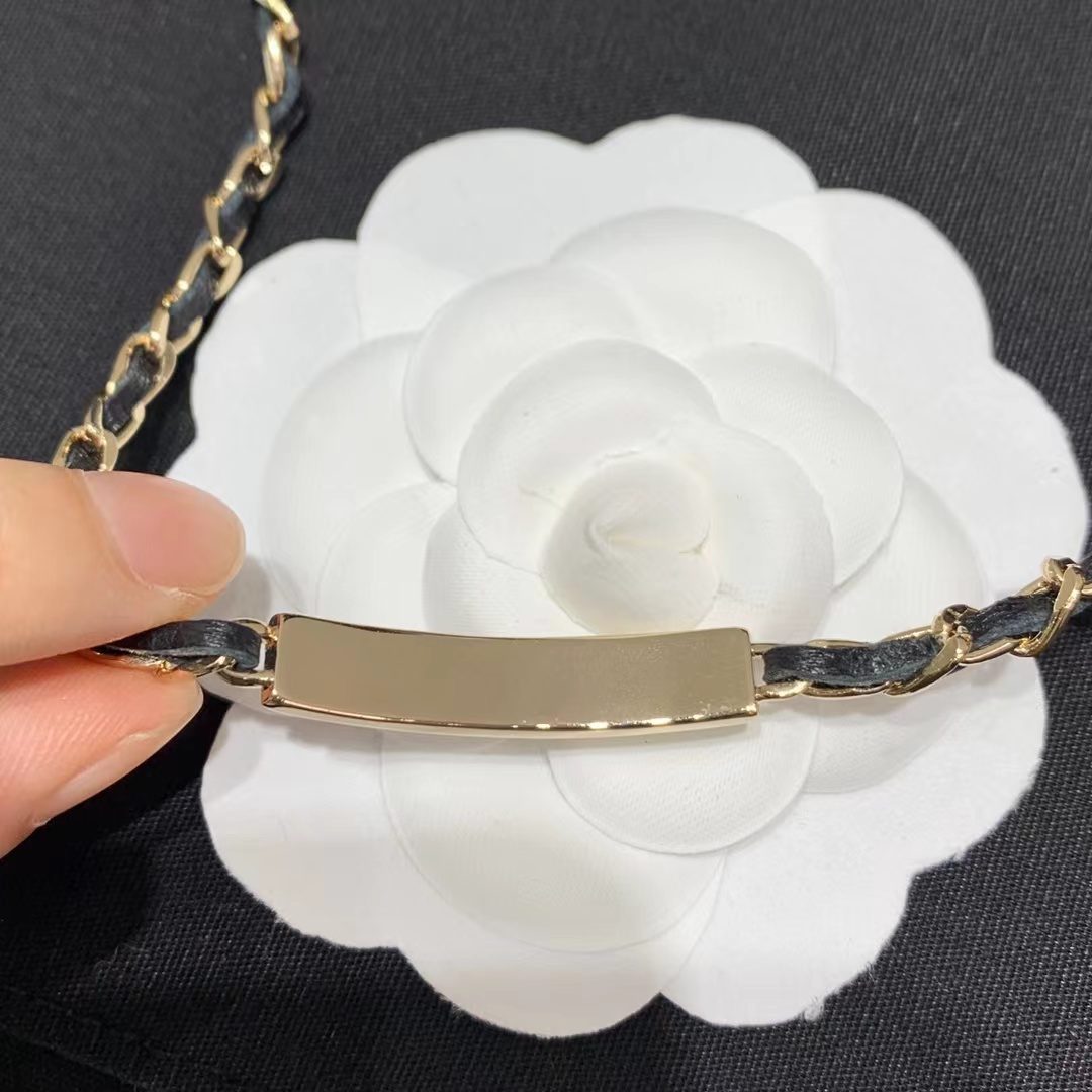 Chanel Leather Cuban Chain Choker Necklace - Best Replica Jewelry™