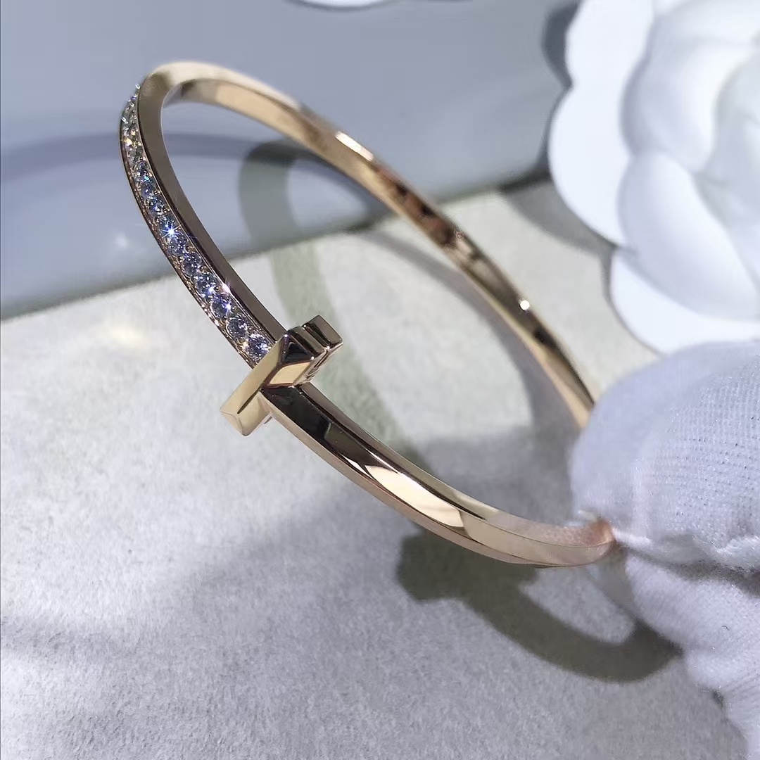Tiffany T1 Narrow Diamond Hinged Bangle Bracelet - Best Replica Jewelry™