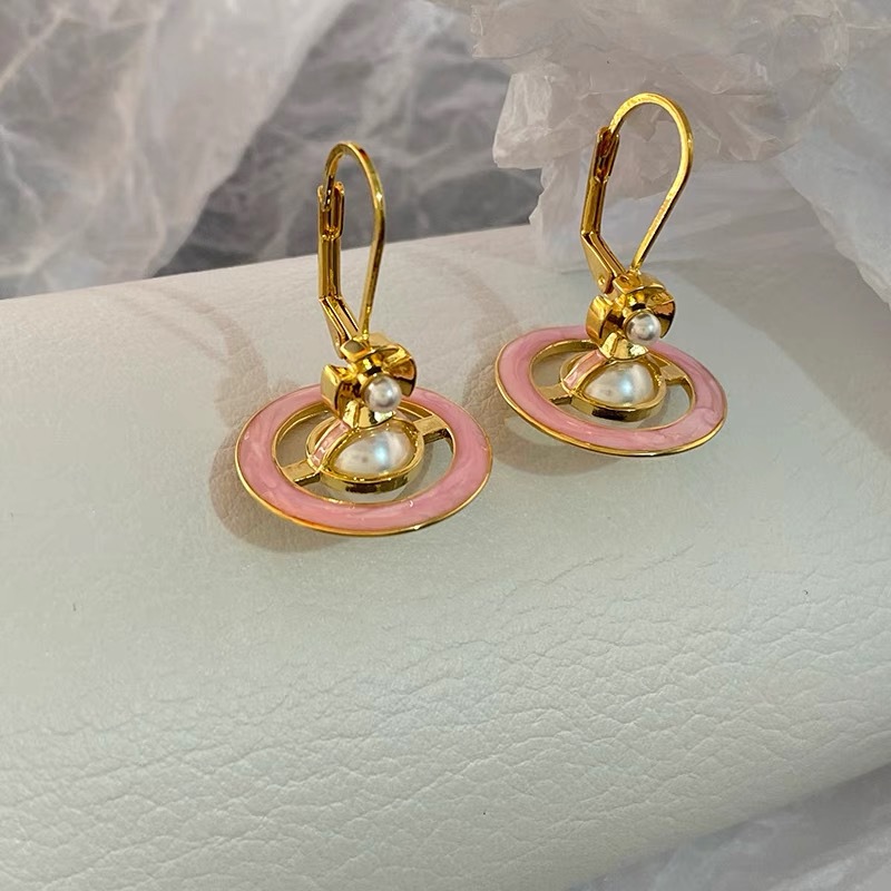 Vivienne Westwood Enamel Saturn Pearl Earrings - Best Replica Jewelry™