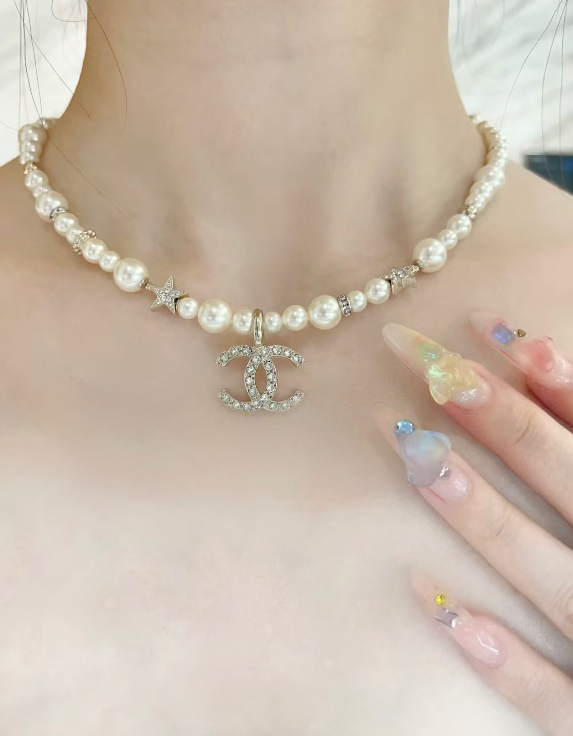 Chanel Star Double C Pendant Pearl Necklace - Best Replica Jewelry™