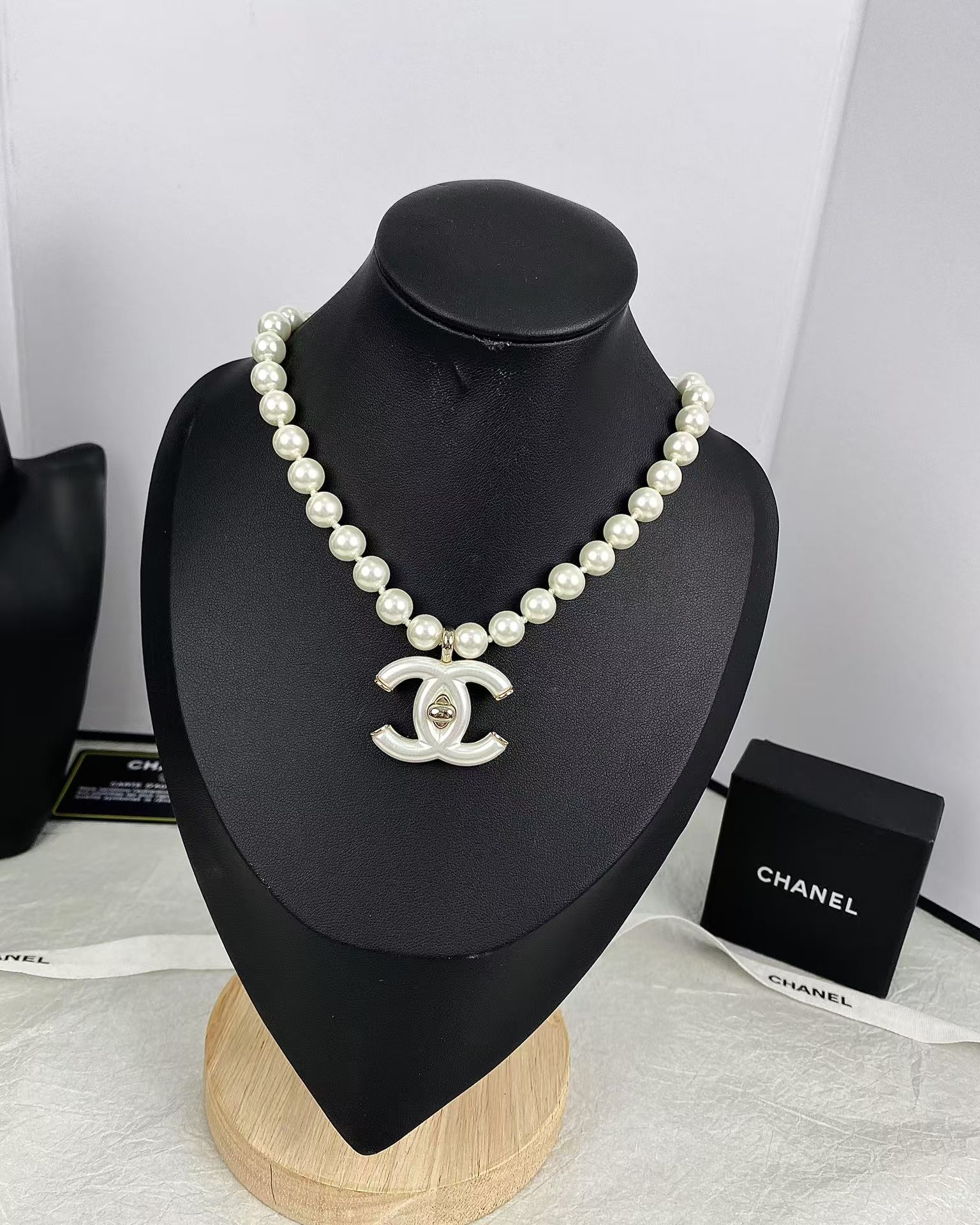 Chanel Choker Necklace with White Double C Pendant - Best Replica Jewelry™