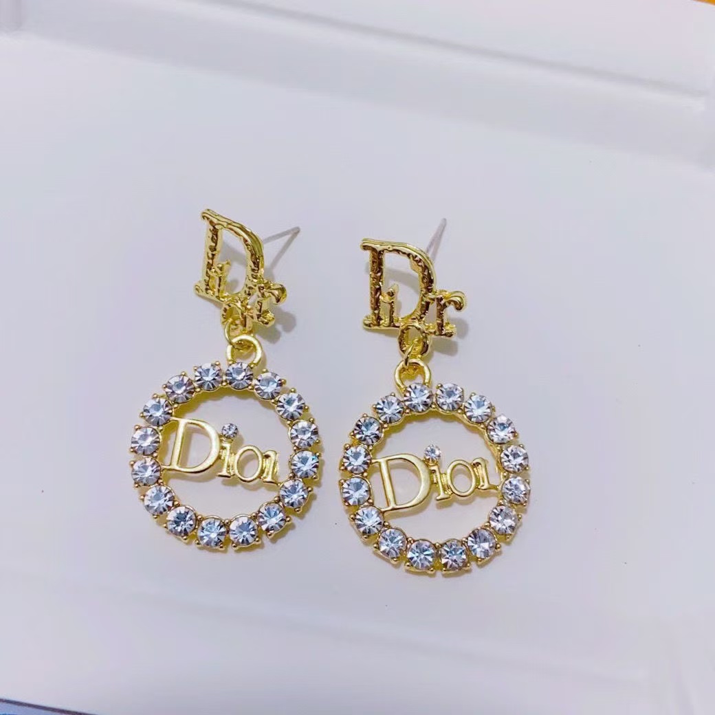 Dior Diamond Paved Round CD Earrings - Best Replica Jewelry™
